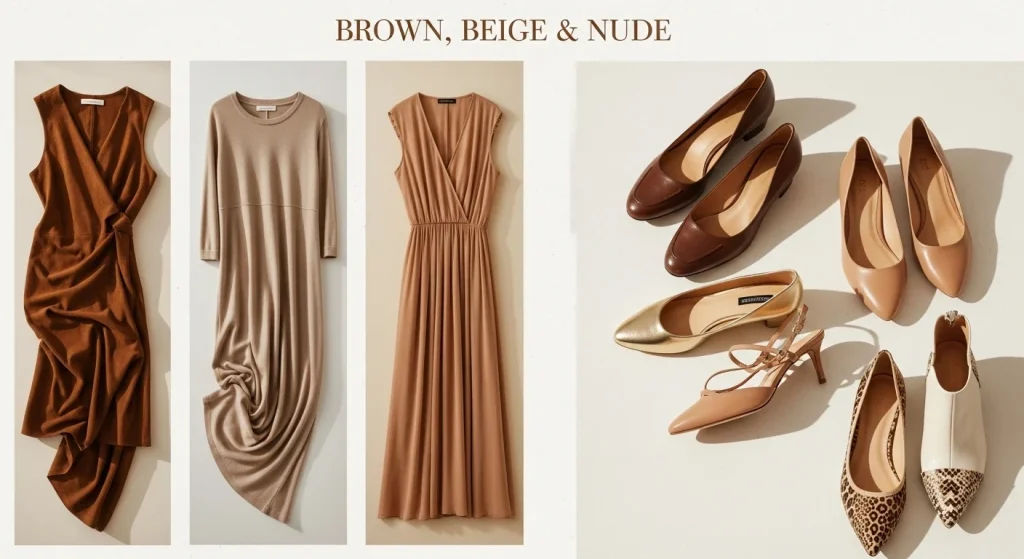 What Color Shoes to Wear With a Brown, Beige, or Nude Dress