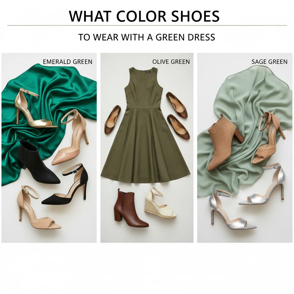 What Color Shoes to wear with a green dress emerald, olive,sage